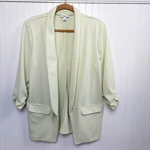 Bar III Light Mint Green Open Front Ruched Sleeve Blazer Women’s Size Large